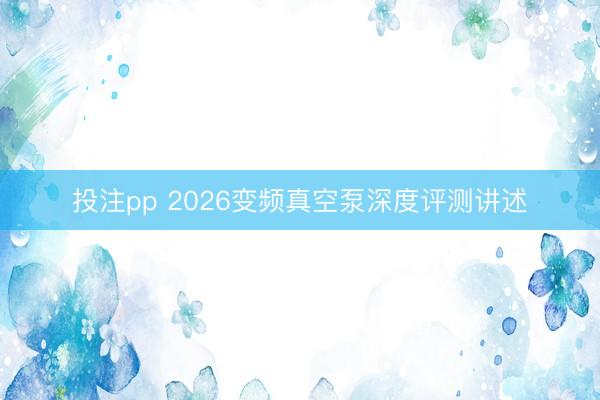 投注pp 2026变频真空泵深度评测讲述