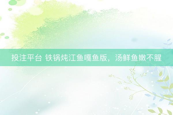 投注平台 铁锅炖江鱼嘎鱼版，汤鲜鱼嫩不腥