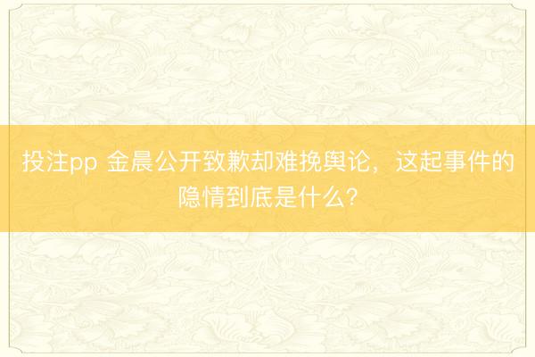 投注pp 金晨公开致歉却难挽舆论，这起事件的隐情到底是什么？