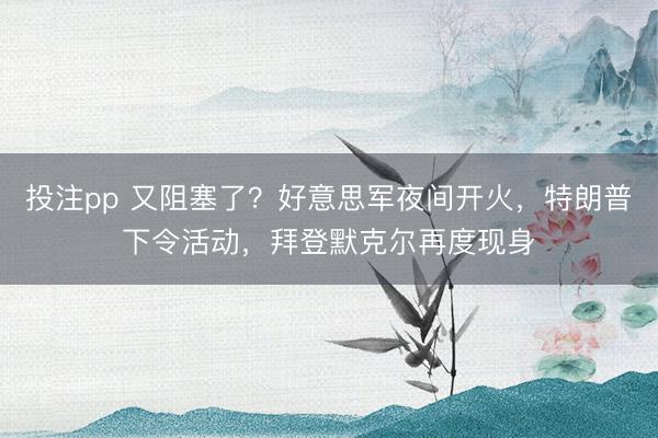 投注pp 又阻塞了？好意思军夜间开火，特朗普下令活动，拜登默克尔再度现身