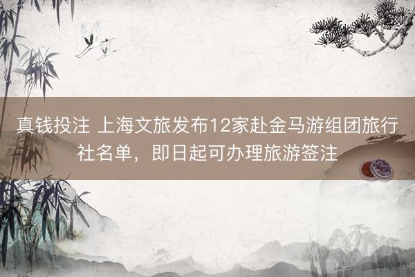 真钱投注 上海文旅发布12家赴金马游组团旅行社名单，即日起可办理旅游签注